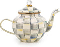 4-Cup Enamel Teapot, Cute Small Teapot with Lid, Gray-and-White Sterling Check