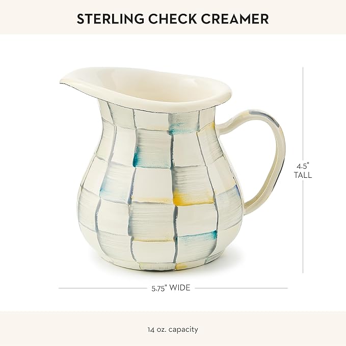 Enamel Creamer, Creamer Dispenser with Pour Spout, Kitchen Enamelware, 14-Ounce Capacity, Gray-and-White Sterling Check
