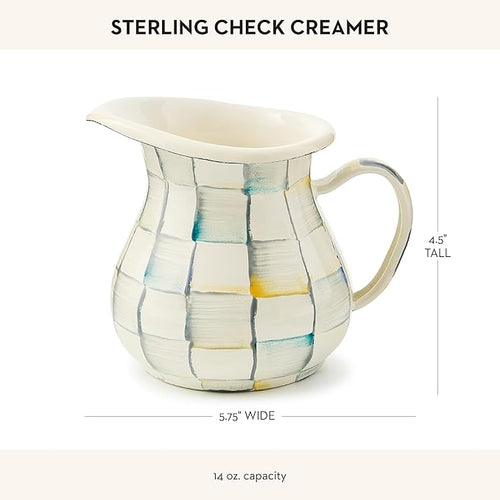 Enamel Creamer, Creamer Dispenser with Pour Spout, Kitchen Enamelware, 14-Ounce Capacity, Gray-and-White Sterling Check