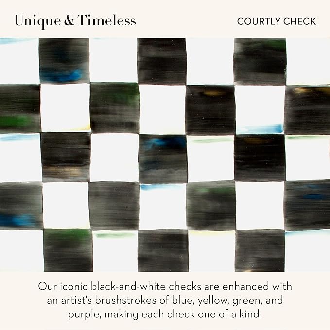 Enamel Tea Kettle, Cute Kitchen Kettle for Stovetop, 3-Quart Capacity, Black-and-White Courtly Check with Bird Topper