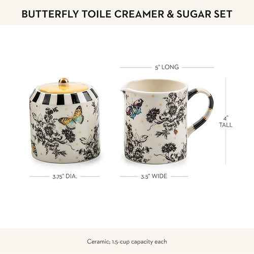Creamer and Sugar-Bowl Set, Cream Dispenser and Sugar Holder, Unique Kitchen Decor, Butterfly Toile