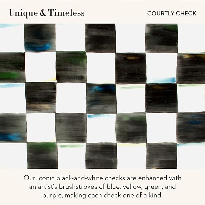 Enamel Tea Kettle, Stylish Tea Kettle for Stovetop, Black-and-White Courtly Check, 2 Quarts