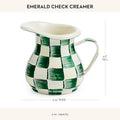 Enamel Creamer, Creamer Dispenser with Pour Spout, 14-Ounce Capacity, Green-and-White Emerald Check