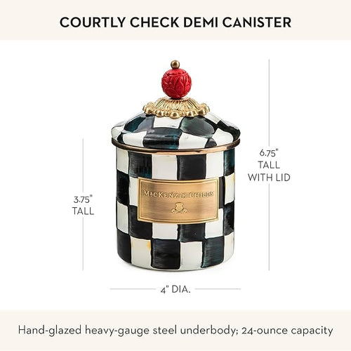 Courtly Check Enamel Canister, Black-and-White Kitchen Storage Container with Lid, Demi