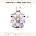Enamel Lidded Sugar Bowl, Small Serving Bowl with Lid, 10-Ounce Capacity, Purple-and-White Violet Check