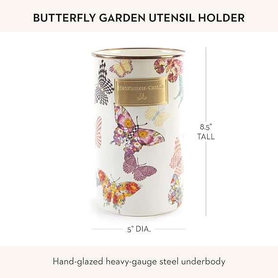 Enamel Utensil Holder, Kitchen Utensil Holder for Countertop, Storage Caddy, Butterfly Garden