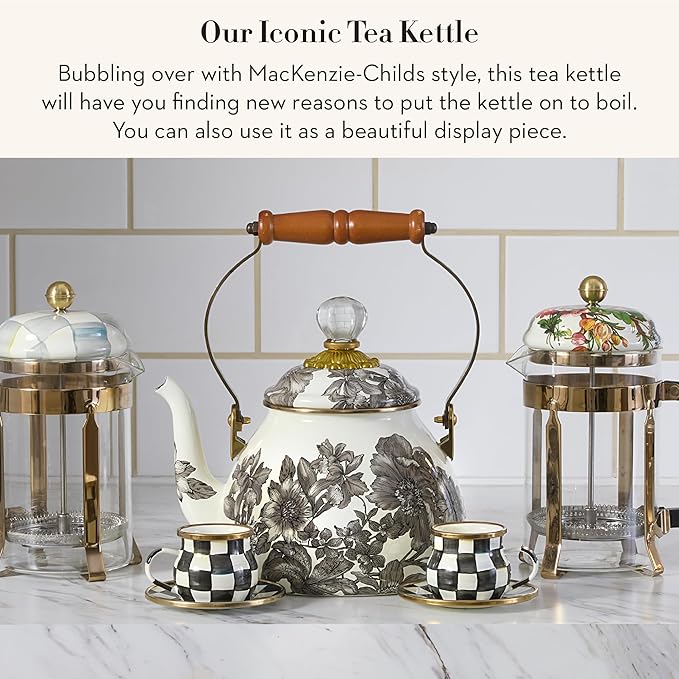 2-Quart Enamel Tea Kettle, Cute Tea Kettle for Stovetop, Sterling English Garden