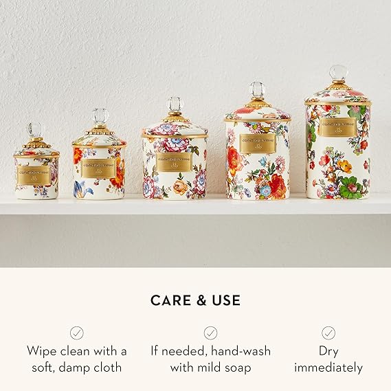 Enamel Canister Set, Mini (14 oz.), Demi (24 oz.), and Small (38 oz.) Kitchen Containers, White Flower Market