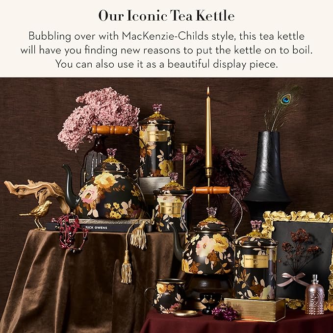 Enamel Tea Kettle, Cute Tea Kettle for Stovetop, 2 Quarts, Wild Rose Brown