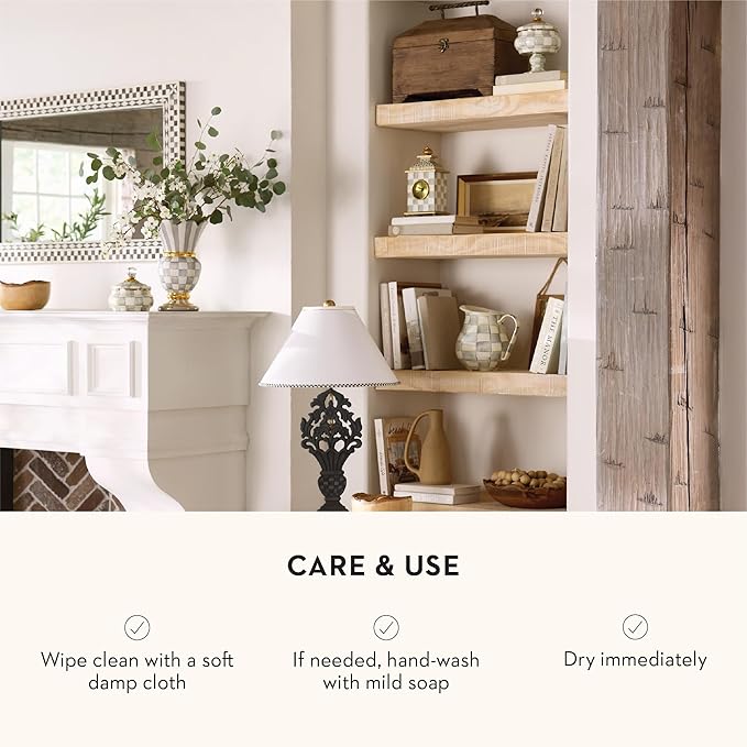 Enamel Curiosity Pot, Decorative Container for Home Decor, Gray-and-White Sterling Check