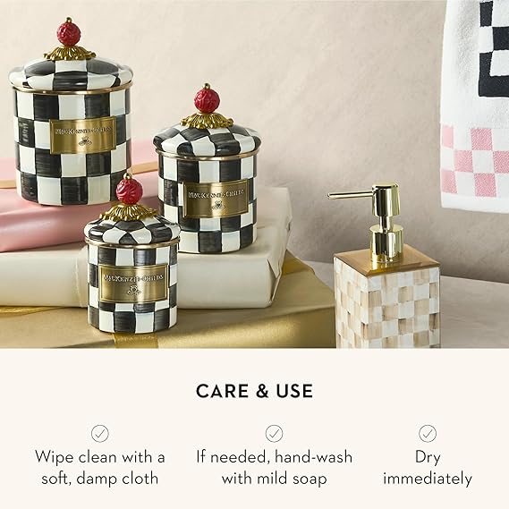 Enamel Canister Set, Mini (14 oz.), Demi (24 oz.), and Small (38 oz.) Kitchen Containers, Black-and-White Courtly Check