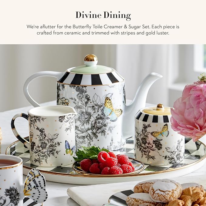Creamer and Sugar-Bowl Set, Cream Dispenser and Sugar Holder, Unique Kitchen Decor, Butterfly Toile