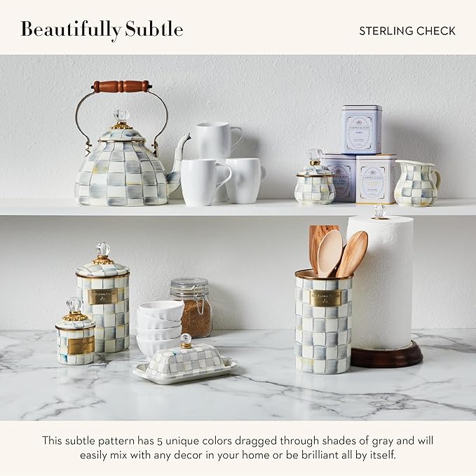 Enamel Creamer, Creamer Dispenser with Pour Spout, Kitchen Enamelware, 14-Ounce Capacity, Gray-and-White Sterling Check