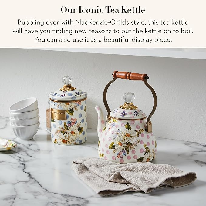 Enamel Tea Kettle, Cute Kitchen Kettle for Stovetop, 2-Quart Capacity, Pink Wildflowers