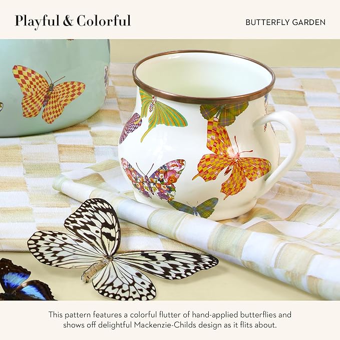 Enamel Mug, Cute Enamelware Coffee and Tea Mug, Unique Drinkware, 16 Ounces, Butterfly Garden, Set of 1