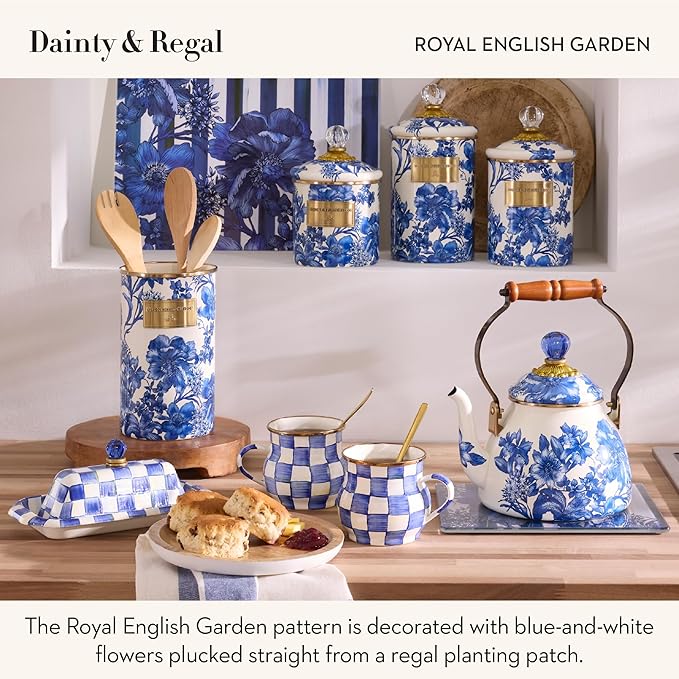 2-Quart Enamel Tea Kettle, Cute Tea Kettle for Stovetop, Royal English Garden