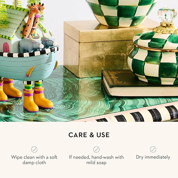 Enamel Squashed Pot, Cute Enameled Container with Lid, 20 Ounces, Green-and-White Emerald Check