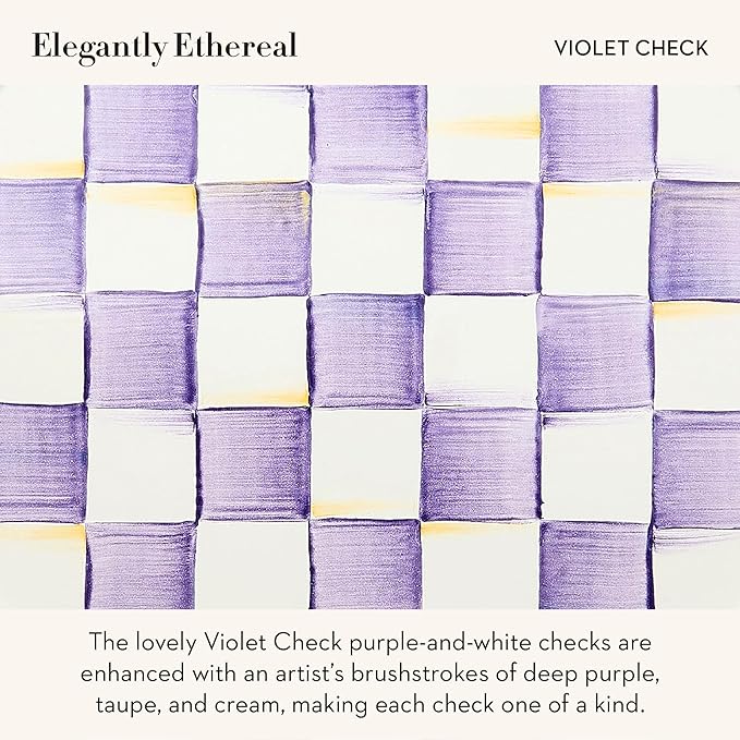 Enamel Saucer, Small Coffee and Teacup Saucer, Purple-and White Violet Check