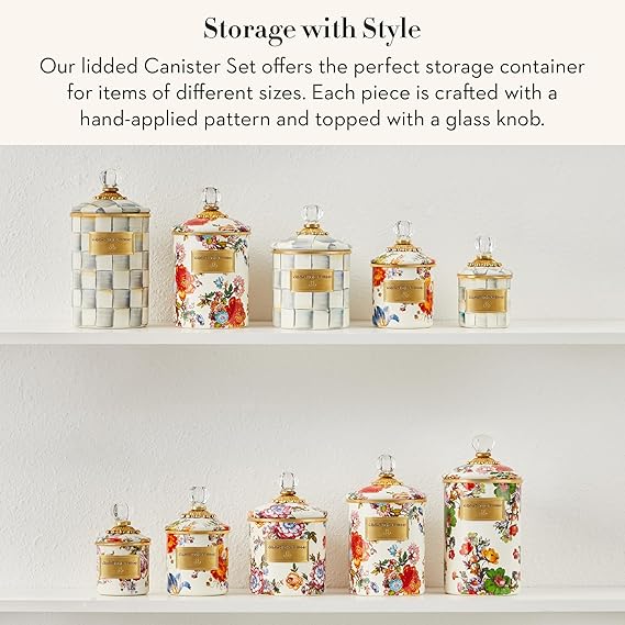 Enamel Canister Set, Mini (14 oz.), Demi (24 oz.), and Small (38 oz.) Kitchen Containers, White Flower Market