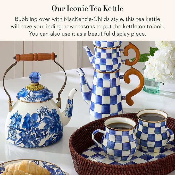 2-Quart Enamel Tea Kettle, Cute Tea Kettle for Stovetop, Royal English Garden