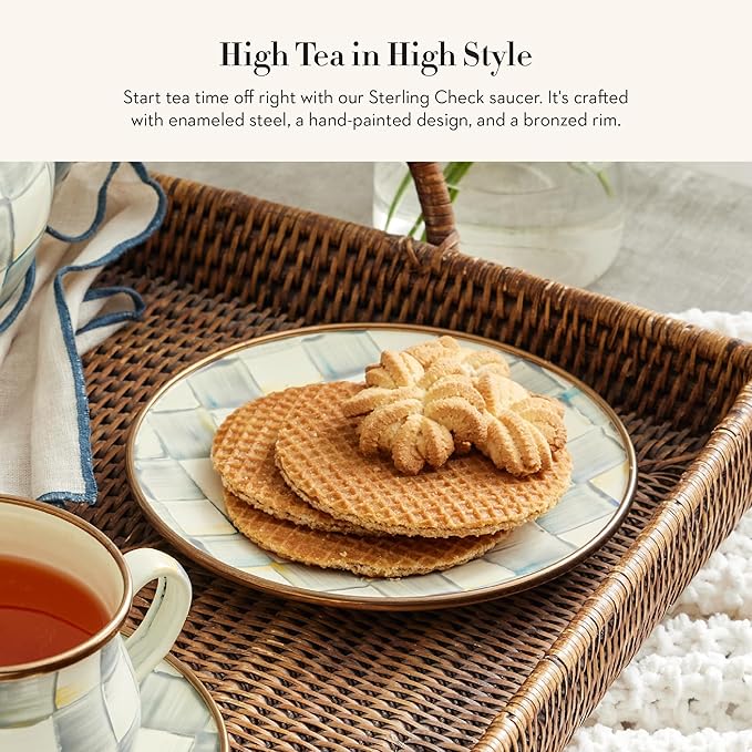 Enamel Saucer, Small Enamel Plate for Teacups, Gray-and-White Sterling Check