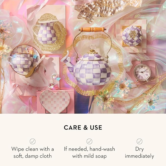 Enamel Creamer and Sugar Bowl Set, Cream Dispenser with Pour Spout and Sugar Holder, Unique Kitchen Decor, Purple-and-White Violet Check