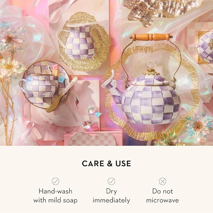 Enamel Saucer, Small Coffee and Teacup Saucer, Purple-and White Violet Check