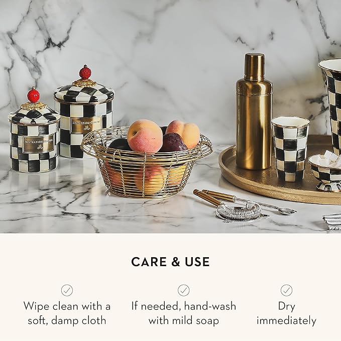 Courtly Check Enamel Canister, Black-and-White Kitchen Storage Container with Lid, Demi