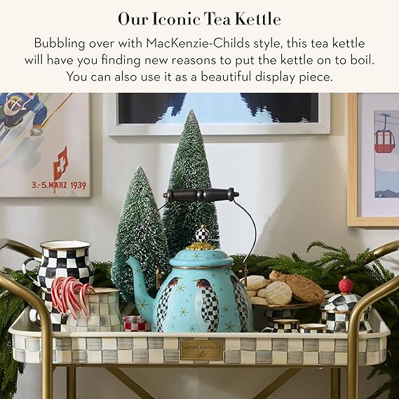 Enamel Tea Kettle, Cute Tea Kettle for Stovetop, 2 Quarts, Penguin Parade