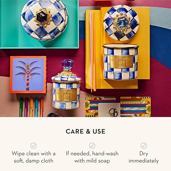 Enamel Canister Set, Mini (14 oz.), Demi (24 oz.), and Small (38 oz.) Kitchen Containers, Blue-and-White Royal Check