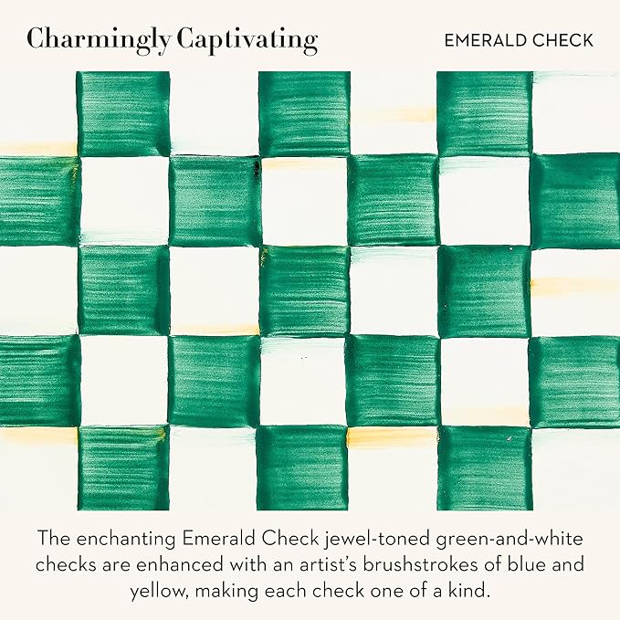 Enamel Two-Tier Sweet Stand, Two-Tiered Serving Tray for Dessert, Green-and-White Emerald Check