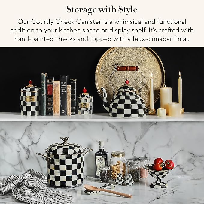 Courtly Check Enamel Canister, Black-and-White Kitchen Storage Container with Lid, Demi