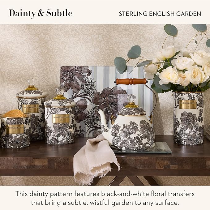 2-Quart Enamel Tea Kettle, Cute Tea Kettle for Stovetop, Sterling English Garden