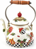 Deck the Halls 2-Quart Enamel Tea Kettle, Christmas Tea Kettle for Stovetop