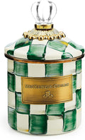 Demi Enamel Canister, Kitchen Storage Container with Lid, Green-and-White Emerald Check