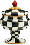 Enamel Curiosity Pot, Decorative Container for Home Decor, Black-and-White Courtly Check