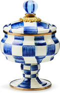 Enamel Curiosity Pot, Decorative Container for Home Decor, Blue-and-White Royal Check