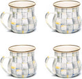 Enamel Mug, Cute Enamelware Coffee and Tea Mug, Unique Drinkware, 16 Ounces, Gray-and-White Sterling Check, Set of 4