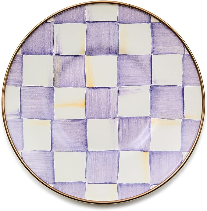 Enamel Saucer, Small Coffee and Teacup Saucer, Purple-and White Violet Check