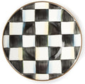 Enamel Saucer, Small Enamel Plate for Teacups, Black-and-White Courtly Check