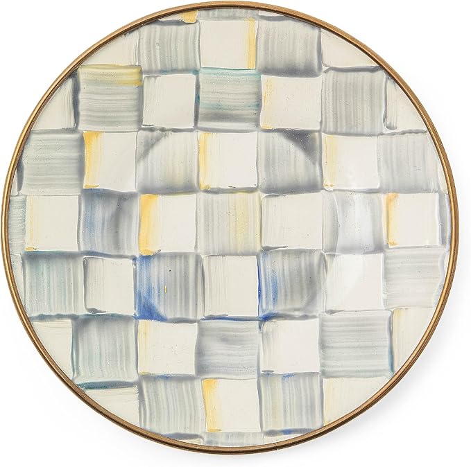 Enamel Saucer, Small Enamel Plate for Teacups, Gray-and-White Sterling Check