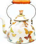 Enamel Tea Kettle, Cute Kitchen Kettle for Stovetop, 2-Quart Capacity, Butterfly Garden
