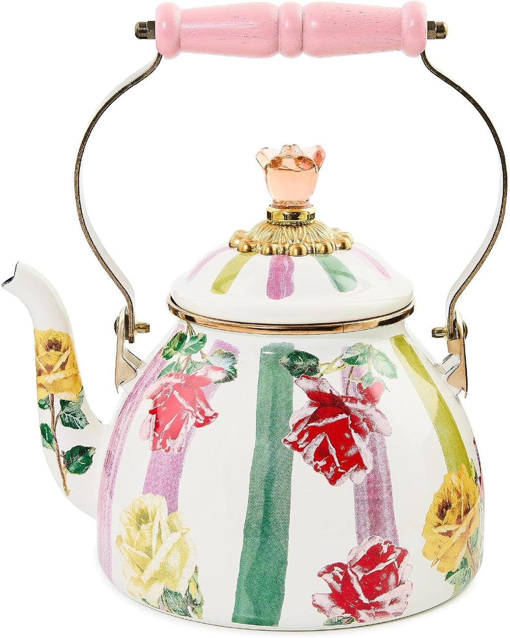 Enamel Tea Kettle, Cute Tea Kettle for Stovetop, 2 Quarts, Garden Gala