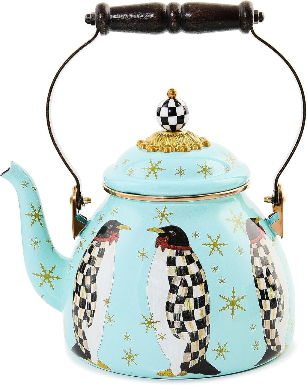 Enamel Tea Kettle, Cute Tea Kettle for Stovetop, 2 Quarts, Penguin Parade