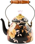Enamel Tea Kettle, Cute Tea Kettle for Stovetop, 2 Quarts, Wild Rose Brown