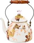 Enamel Tea Kettle, Cute Tea Kettle for Stovetop, 2 Quarts, Wild Rose White